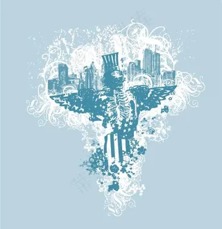 骷髅潮流建筑插画矢量素材