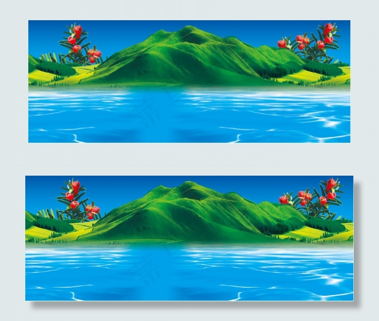 红豆杉 山水底图 蓝色水青山