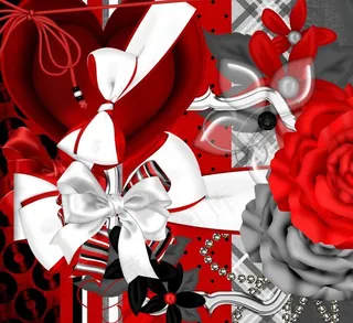 花朵缎带蝴蝶结(红白黑)图片