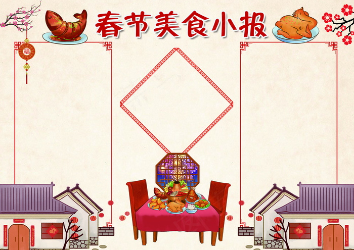 春节美食小报新年饮食小报模板(4961X3508(DPI:300))psd模版下载