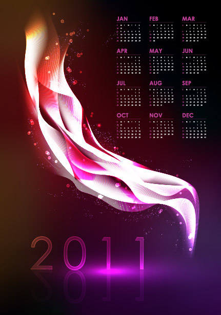 粉色梦幻2011新年日历计矢量图eps,ai矢量模版下载