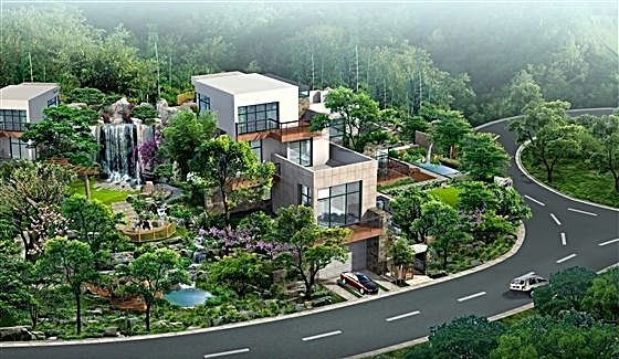 别墅 公路 花园 效果图 分层 p...(4800X3600(DPI:300))psd模版下载