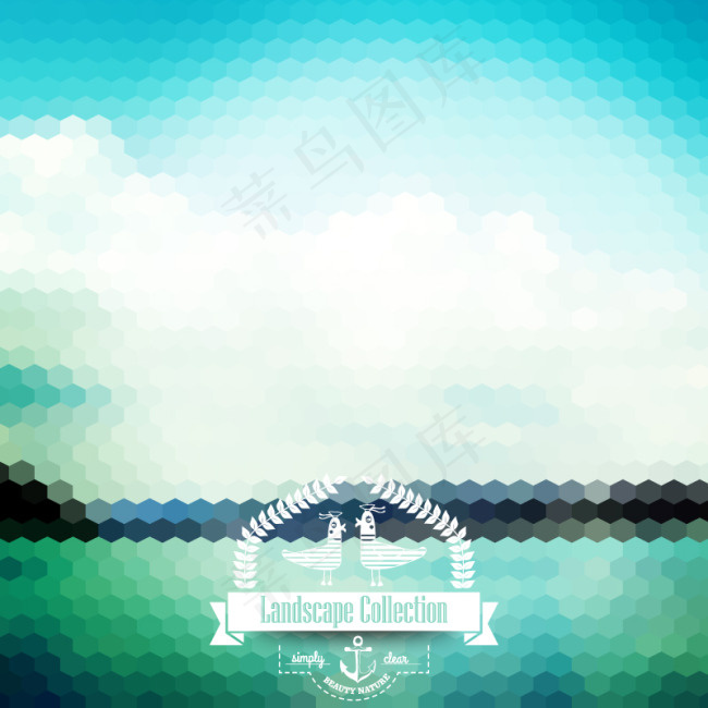 马赛克湖泊风景矢量素材