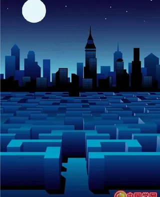 月光下的迷宫和建筑矢量素材