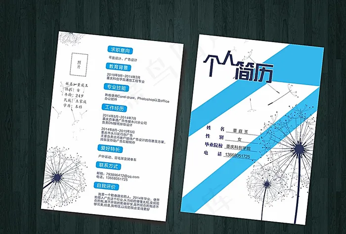 个人简历 蓝色简历图片cdr矢量模版下载