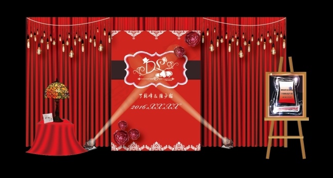 红色复古婚礼布置ai矢量模版下载