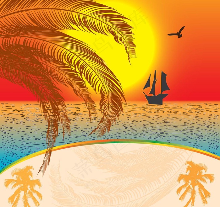 热带海滩元素矢量素材图片