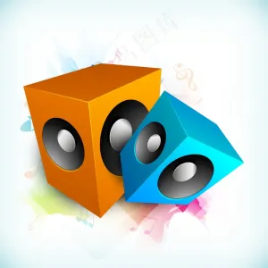 用摘要多彩的音箱设计音乐主题矢量图...