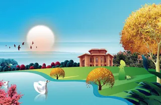 古风手绘风景插画背景海报背景