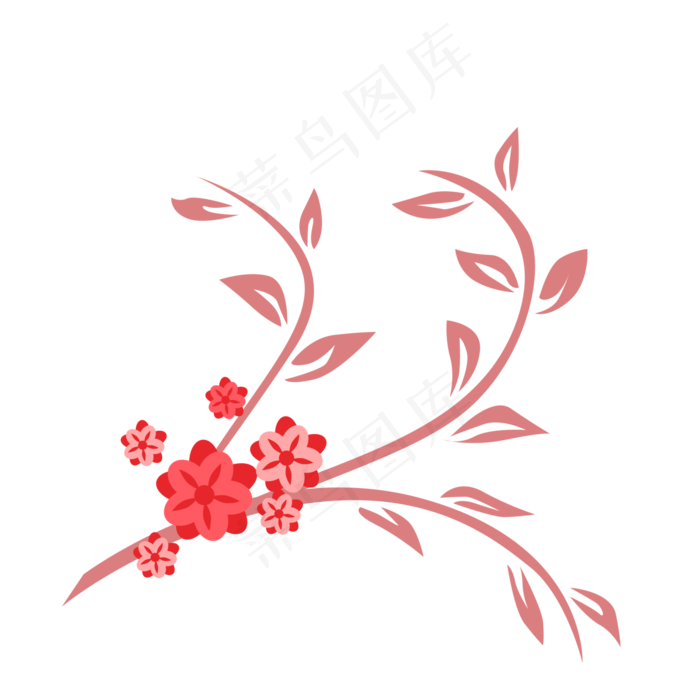 红色树枝花藤插图