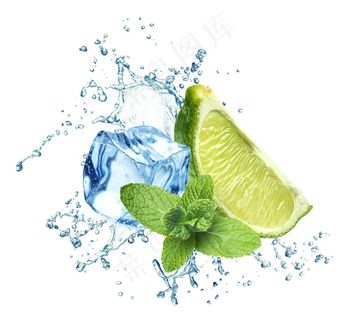 青柠檬冰块水花