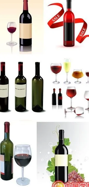 几款红酒酒瓶和酒杯矢量素材
