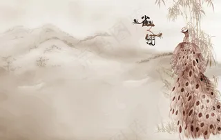 孔雀水墨画图片