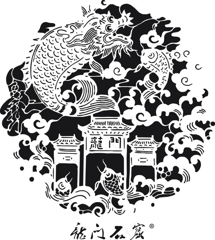 鲤鱼跃龙门(257X364)cdr矢量模版下载