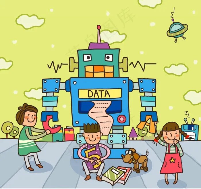 卡通儿童机器人插画