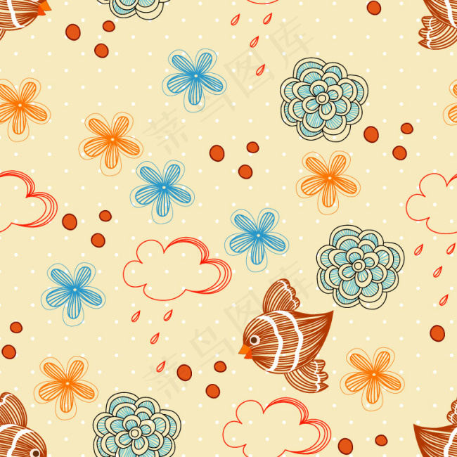 彩绘花朵云朵背景