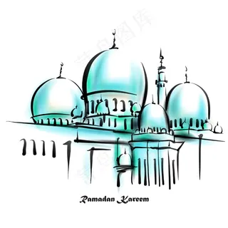 翻译：矢量插画清真寺斋月Karee...