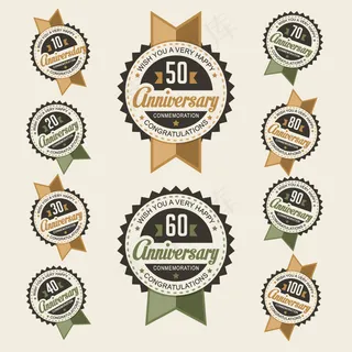 10款徽章周年纪念标签矢量素材