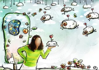 花朵藤蔓云朵与美女等PSD分层素材