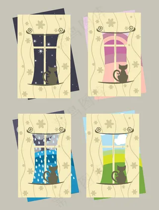 天气变化窗户造型边框矢量素材