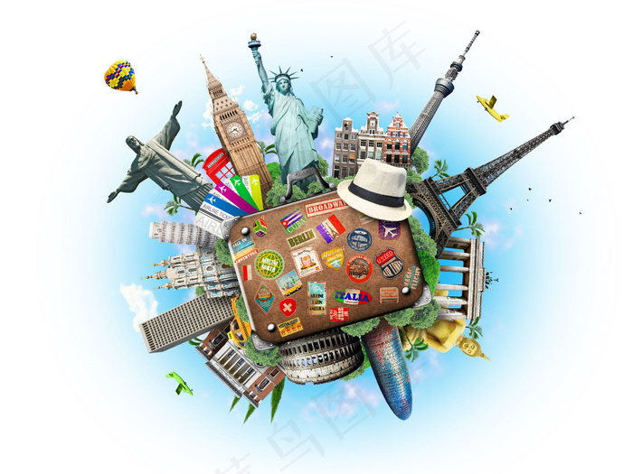 世界著名建筑和行李箱