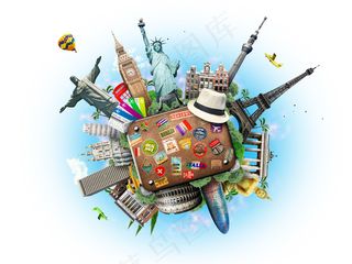 世界著名建筑和行李箱