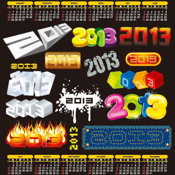2013艺术字年历矢量格式