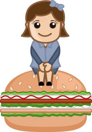 女性与汉堡-卡通商业矢量字符