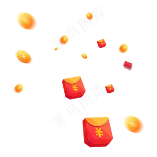 卡通红包金币PNG透明背景免扣素材 卡通红包金币PNG透明背景免扣素材