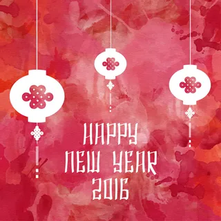 新年水彩背景红色灯笼中国结矢量