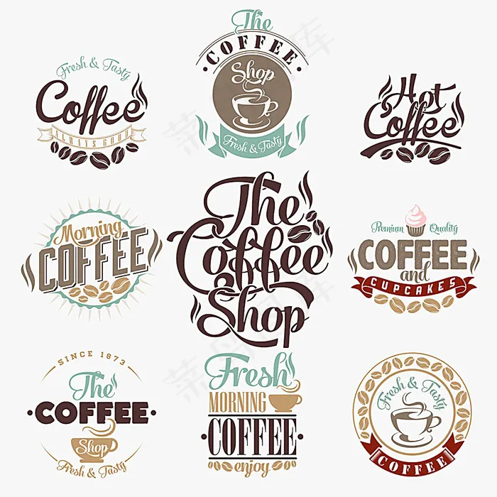 咖啡杯主题logo设计eps,ai矢量模版下载