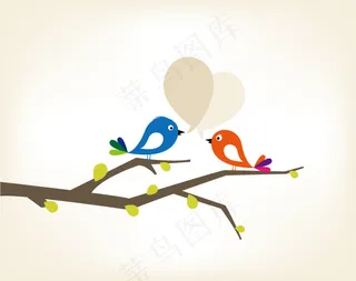 卡通枝头小鸟矢量素材