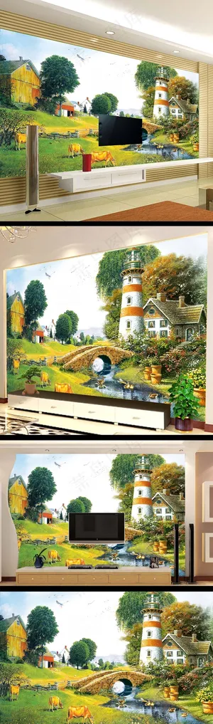 风景油画电视背景墙模板设计