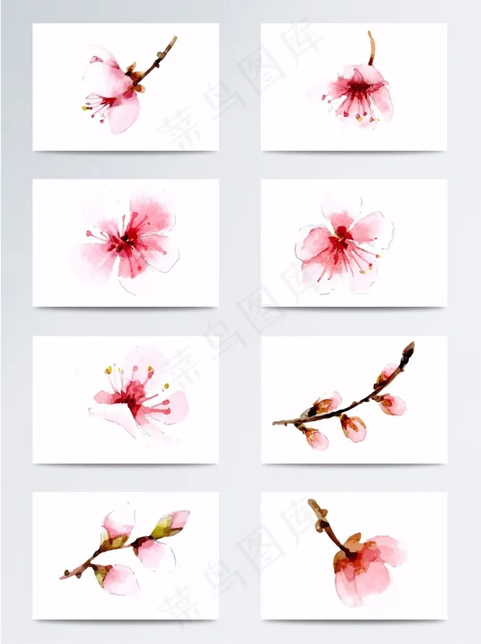 手绘唯美水彩水墨桃花eps,ai矢量模版下载