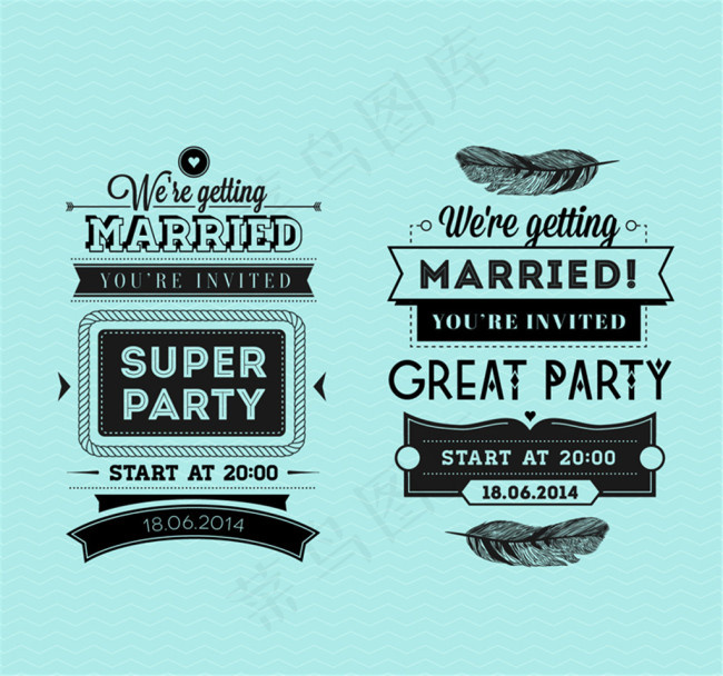 2款婚礼邀请卡艺术字矢量图