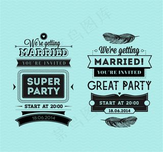 2款婚礼邀请卡艺术字矢量图