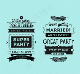 2款婚礼邀请卡艺术字矢量图