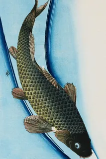 新中式山水抽象水墨鱼装饰画高档画无...