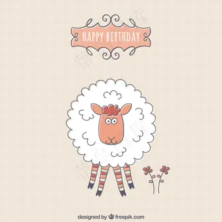 一只可爱的绵羊的生日卡片
