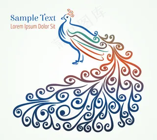 时尚唯美卡通孔雀剪影素材