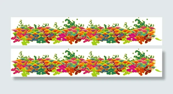 中式古典祥云波浪纹样矢量图