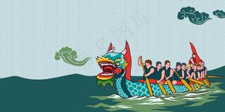 手绘卡通绿色端午背景