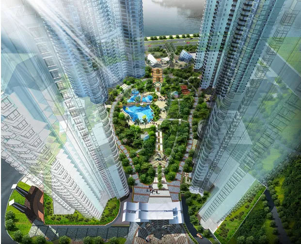 高层楼房小区绿化景观(4500X4000(DPI:72))psd模版下载