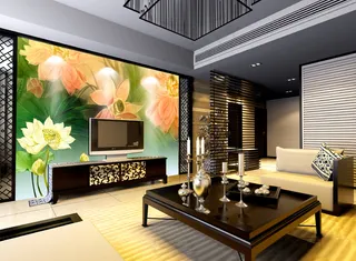 荷花电视背景墙 客厅模板下载