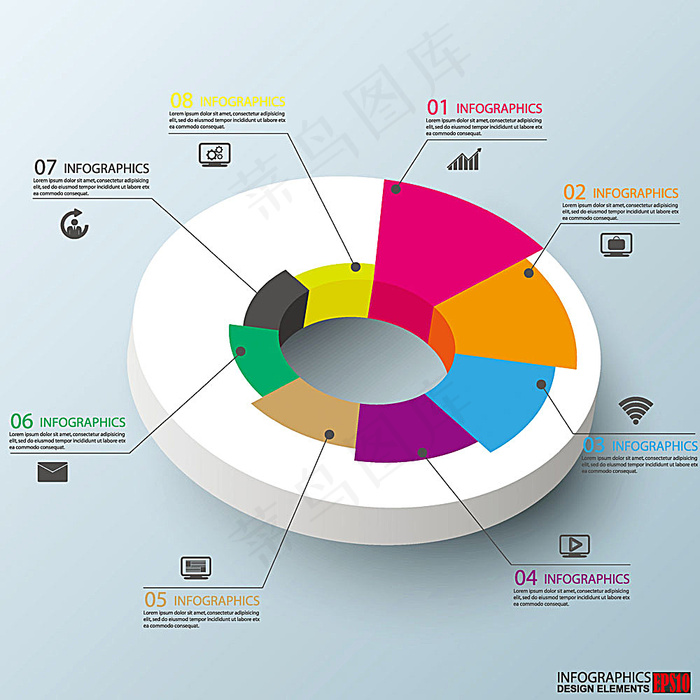彩色饼形图图表eps,ai矢量模版下载