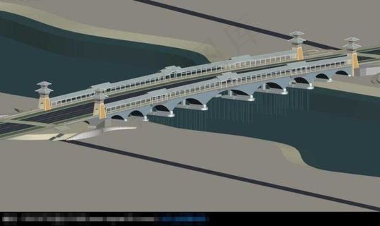 中国民族风的桥梁大桥3D小品建筑模...
