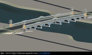 中国民族风的桥梁大桥3D小品建筑模...