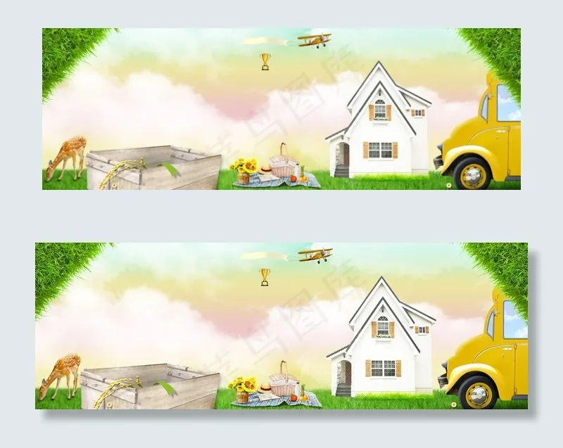 淘宝亲子装卡通唯美背景banner...