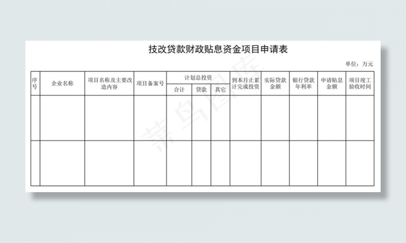 技改贷款财政贴息资金项目申请表