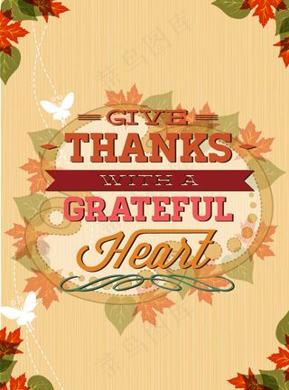 感恩节蝴蝶枫叶海报矢量素材